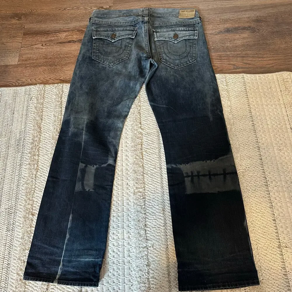 TRUE RELIGION Men's Ricky Relaxed Straight Jeans Size 36 In Black Malt